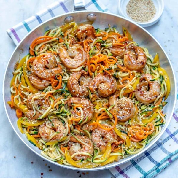 Asian shrimp veggie noodle stir-fry