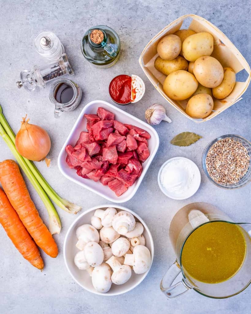 ingredients to make beef and barely soup