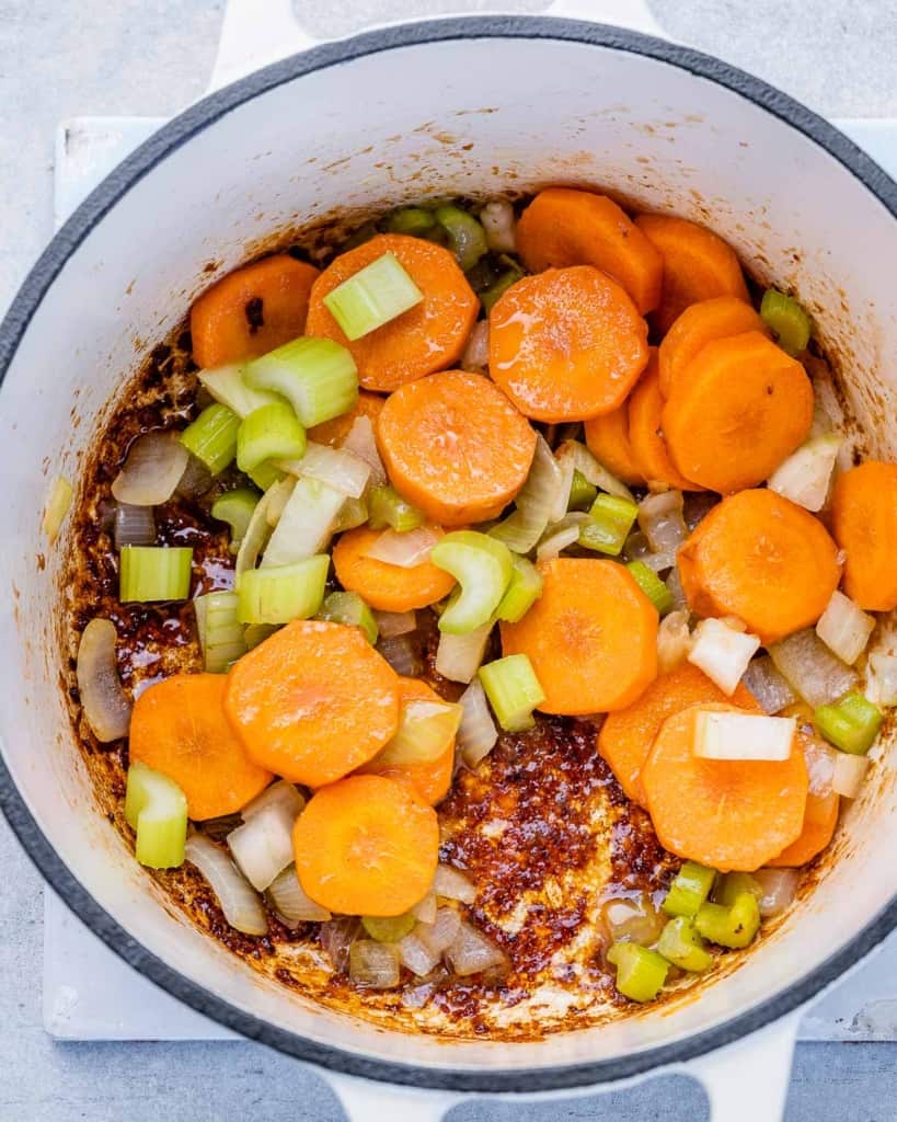 sauteed veggies in a pot