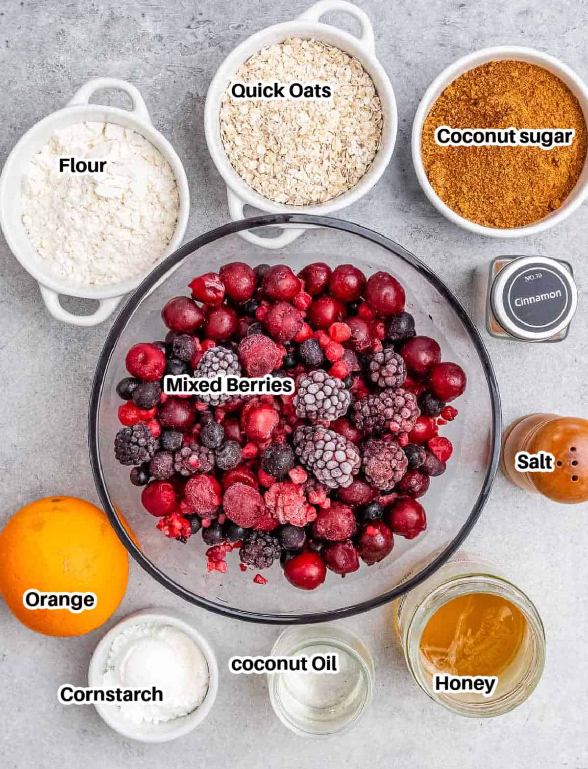 ingredients to make mixed berry cobbler