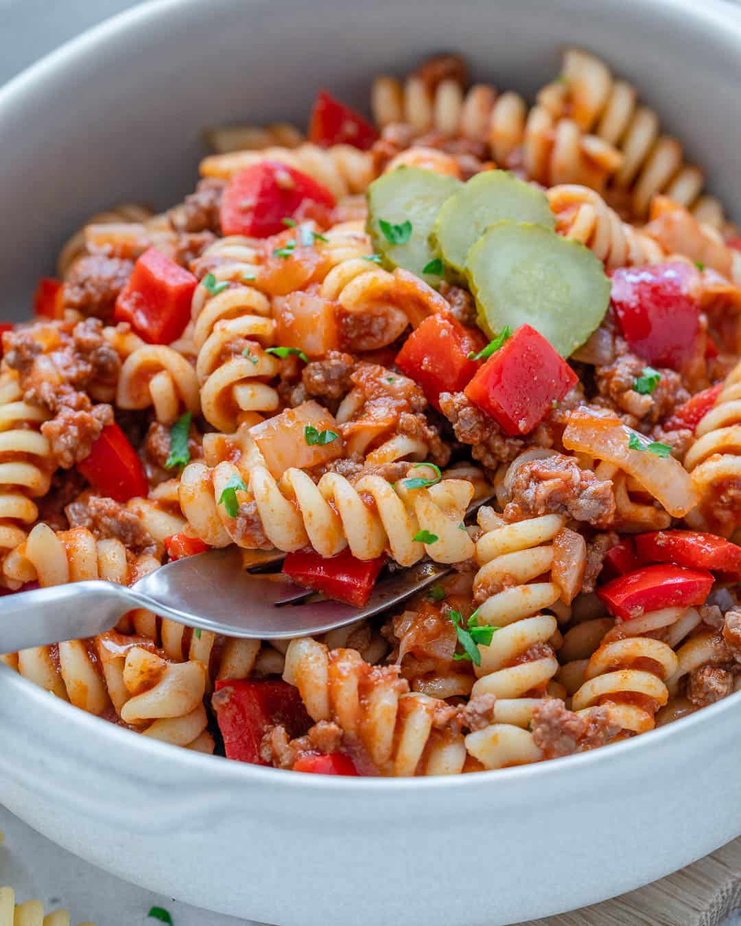 fork in a pasta bowl 