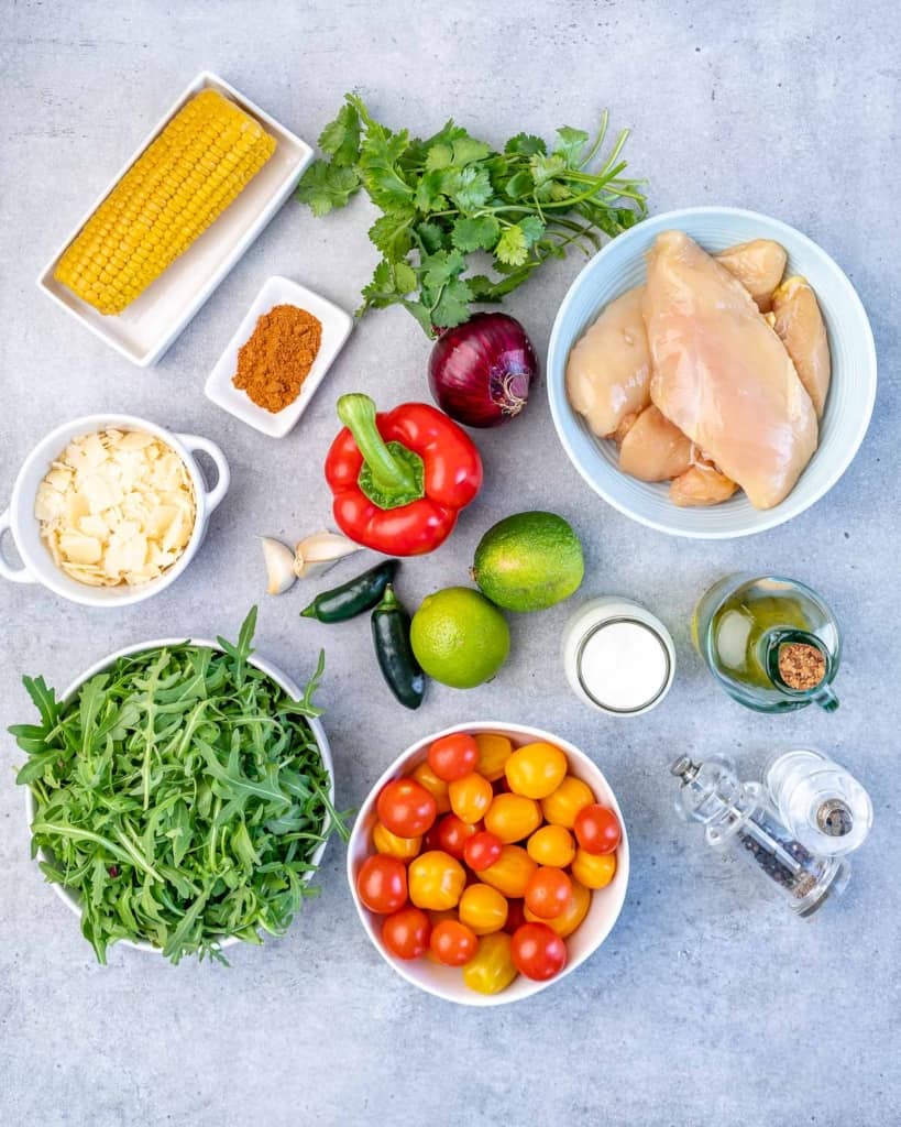 Individual ingredients laid on a table.