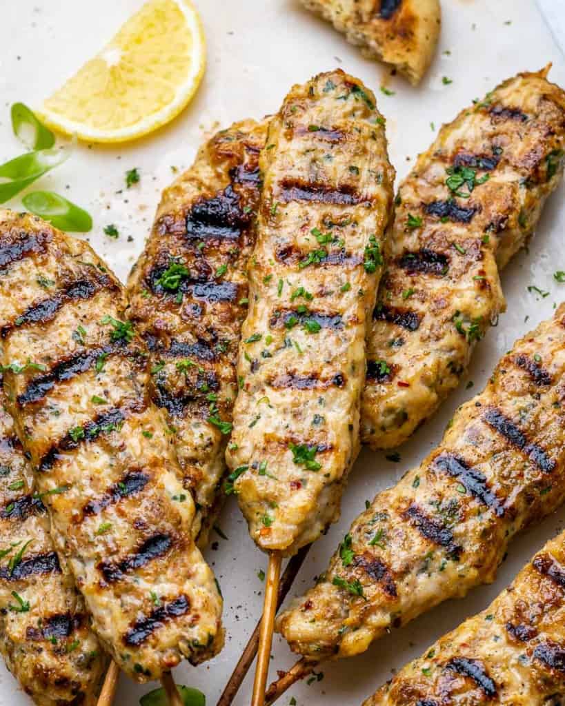tope view grilled kafta skewers