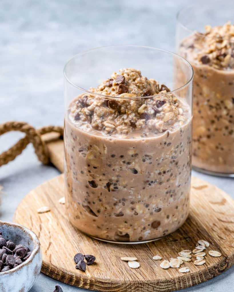 side shot of overnight oats in a jar