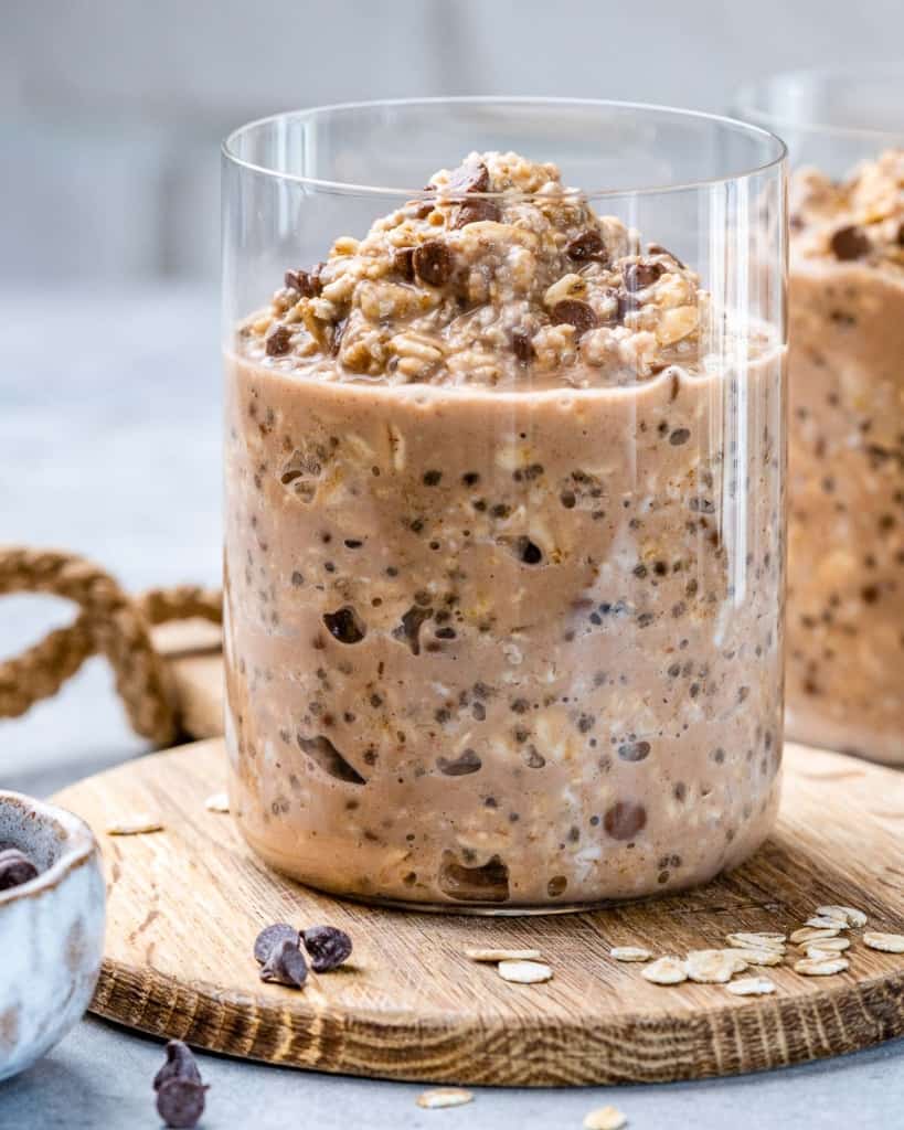 side shot of overnight oats in a jar