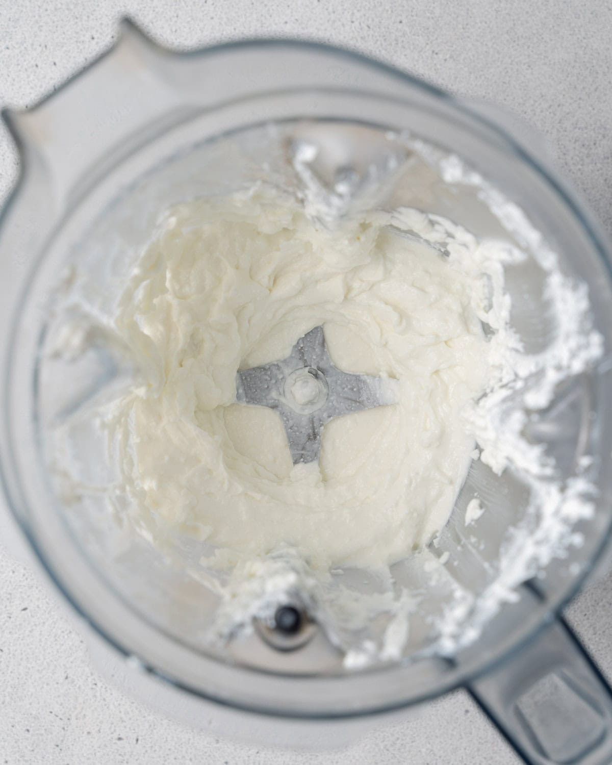 blended cottage cheese in a blender.