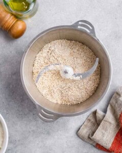 oats, ground flax seed, salt, and baking powder blended in a blender.