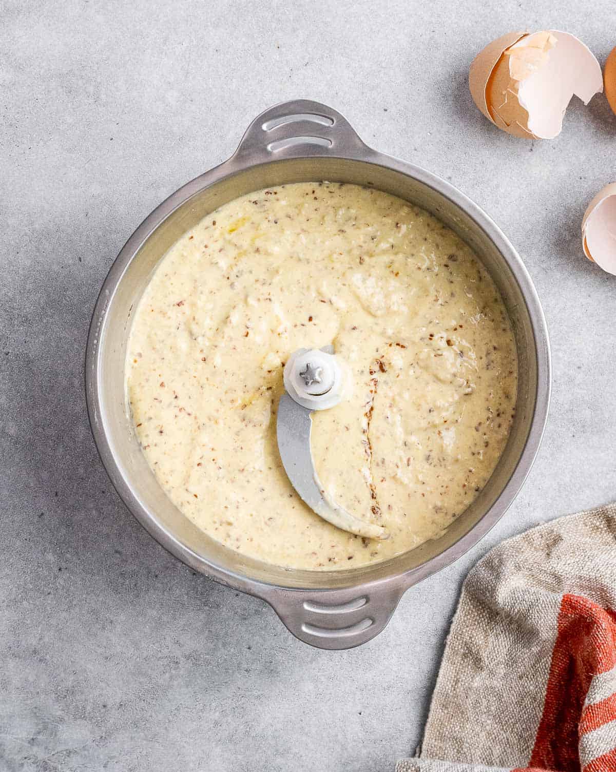 cottage cheese bread batter in a small round blender.