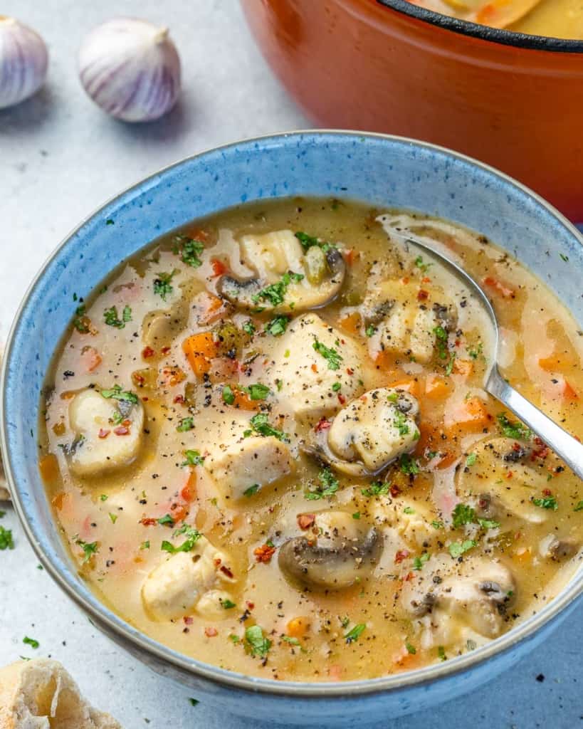 side shot bowl of chicken soup