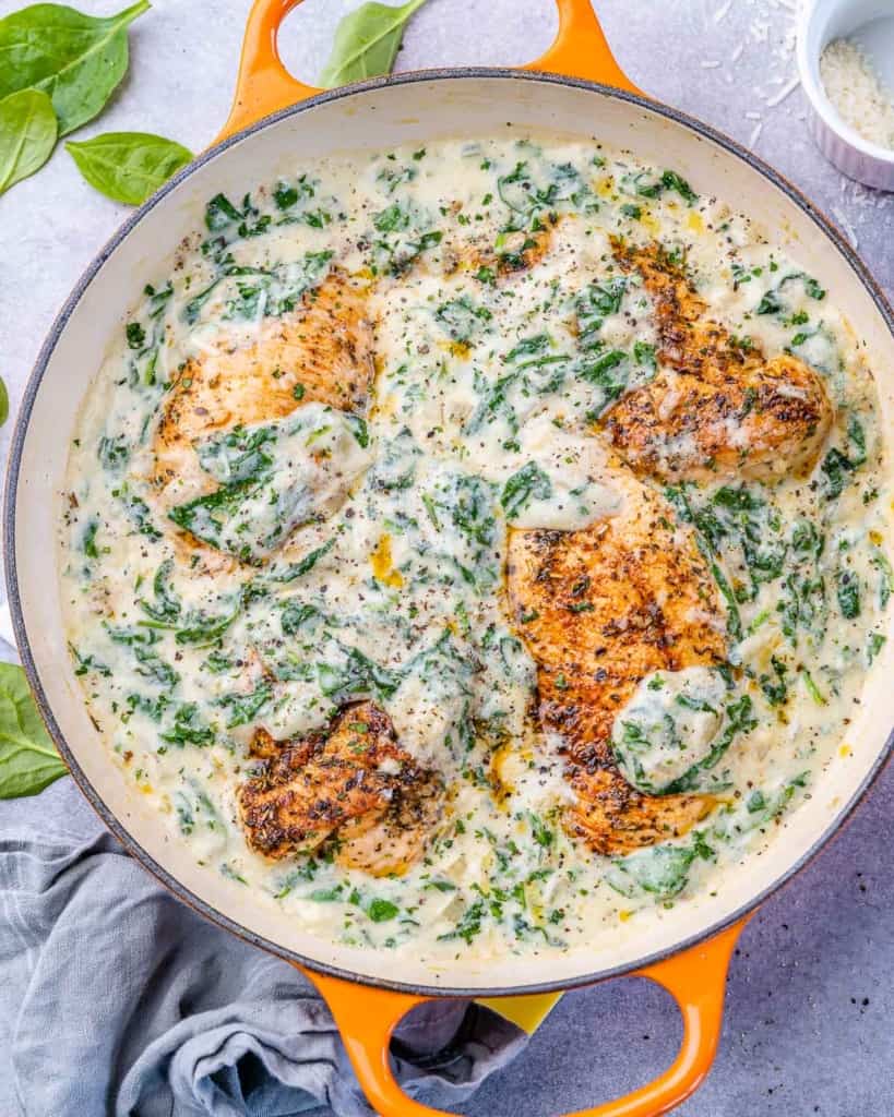 top view chicken in a creamy sauce 