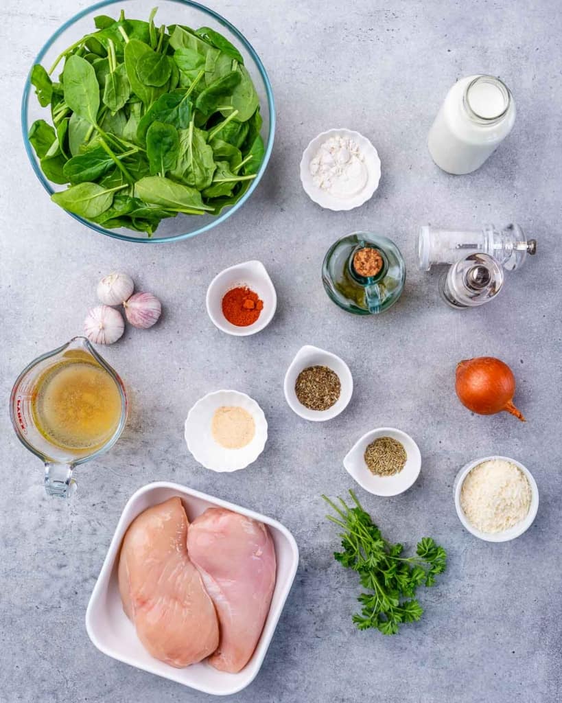 ingredients to make creamy chicken in spinach sauce 
