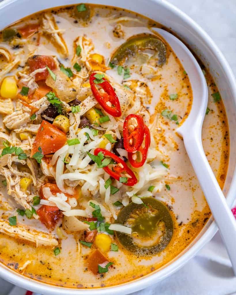 top view close up soup in a 