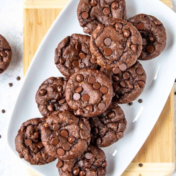 top view of chocolate muffins on a white plate