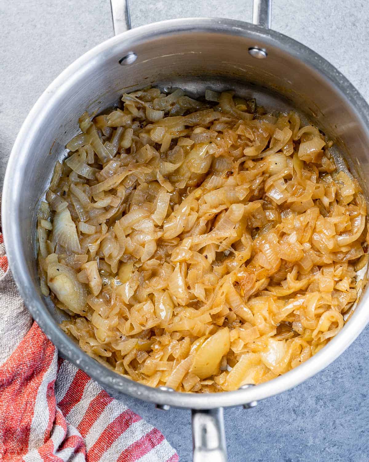 Caramelizing onions in a pot.