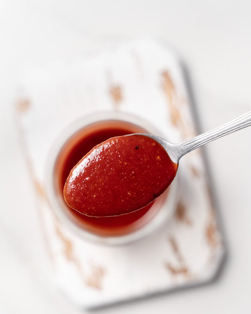 top view of spoonful of bbq sauce