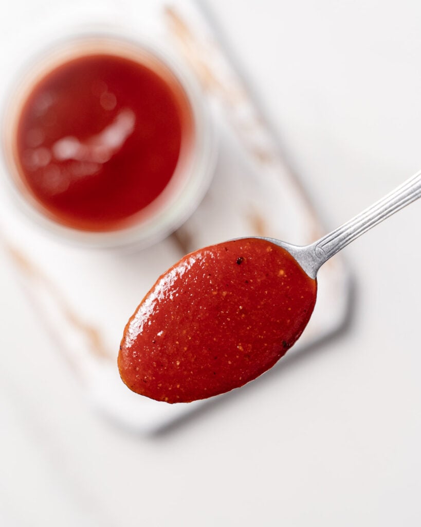 a spoonful of bbq sauce top view