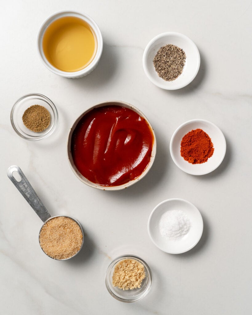 ingredients laid out to make homemade bbq sauce