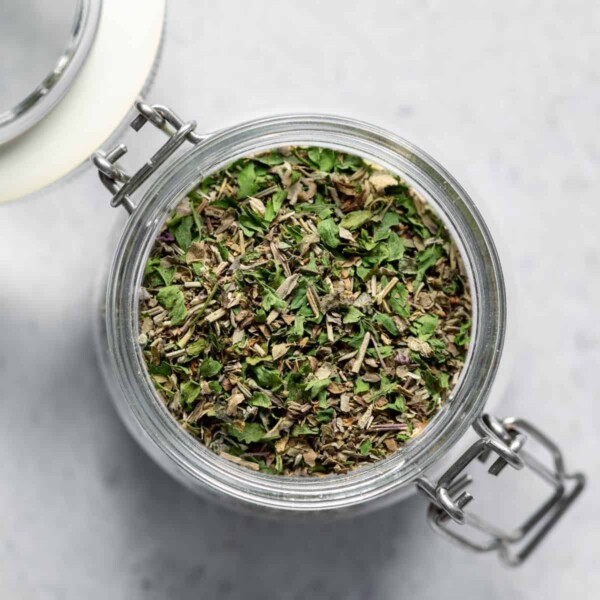 top view of italian seasoning in a jar