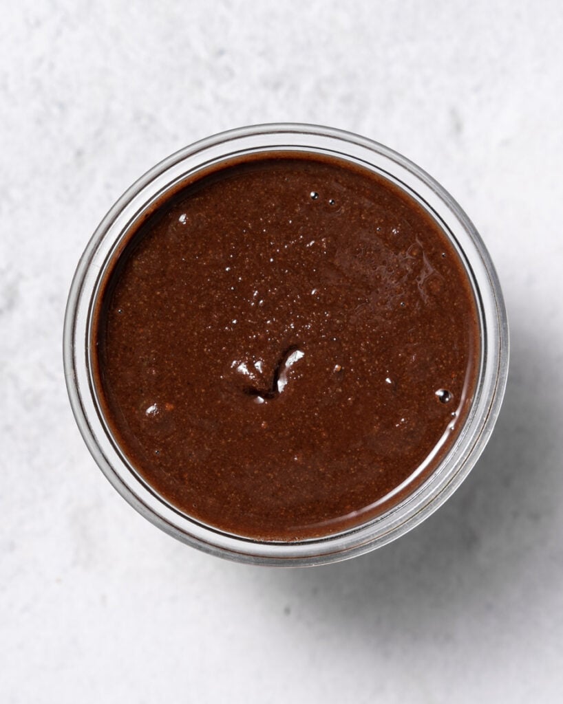 top view of a jar with homemade nutella