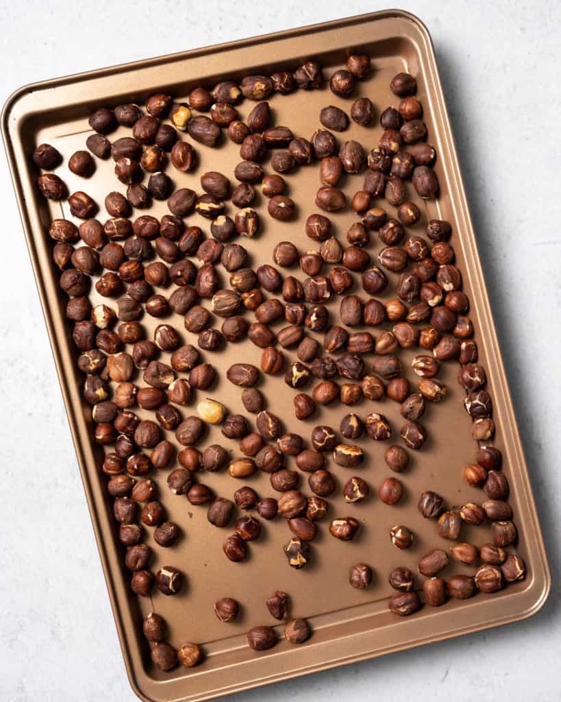 toasted hazelnut on sheet pan
