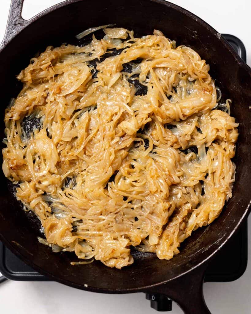 onions start to caramelize in a pan