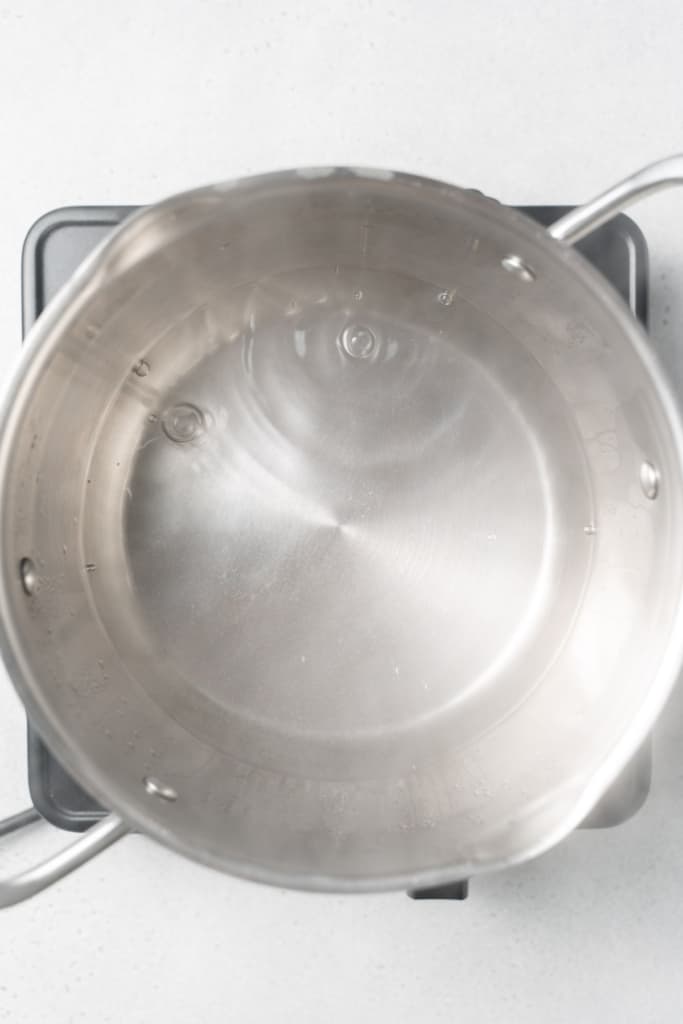 Boiling water in a pot.
