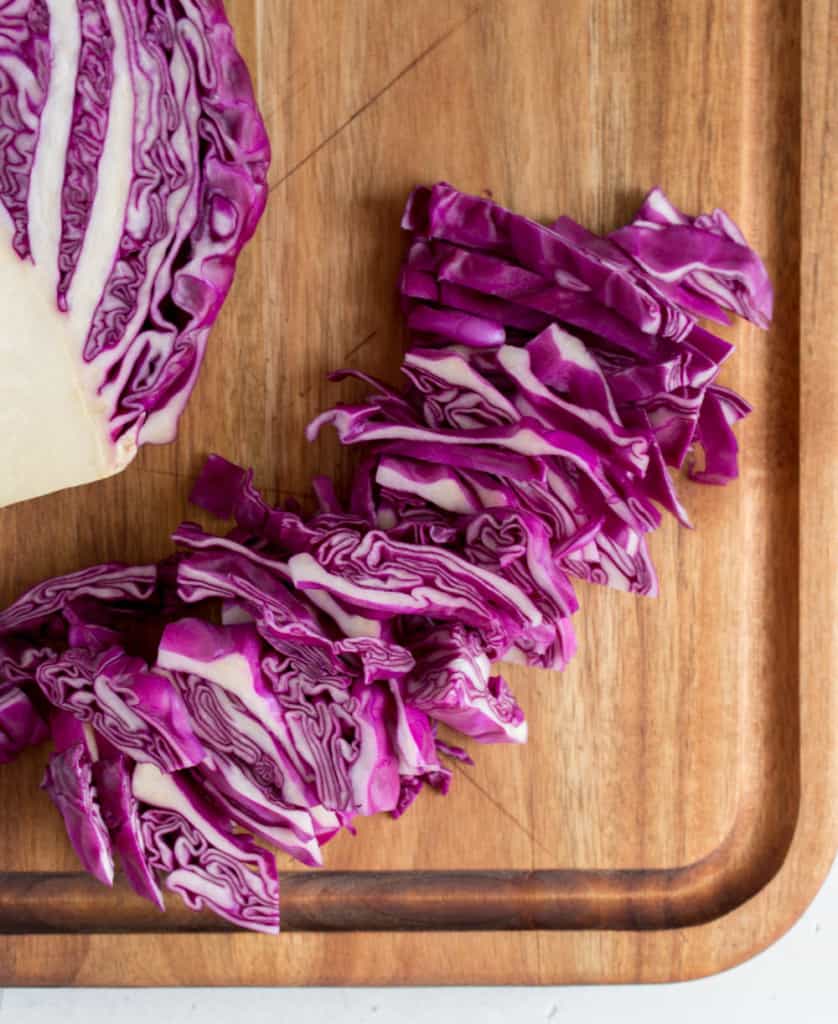 red cabbage cut into smaller shreds