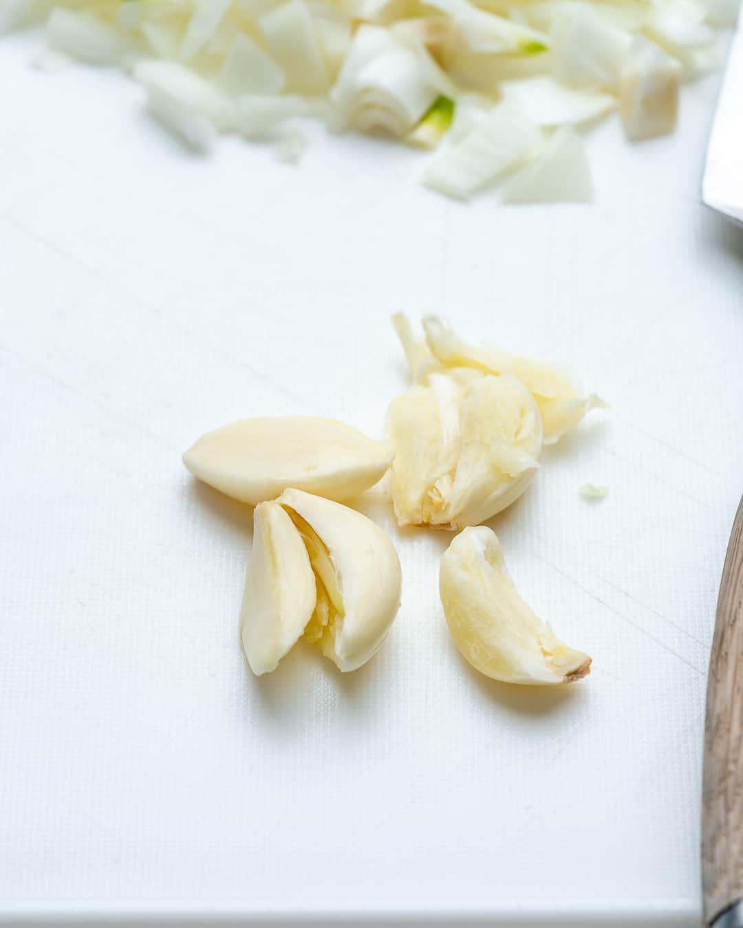 Prepare the onions and garlic