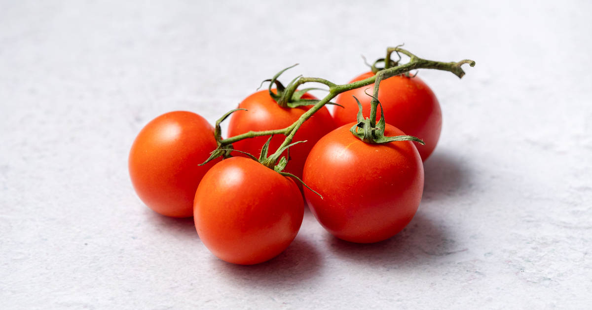 five tomatoes on a vine 