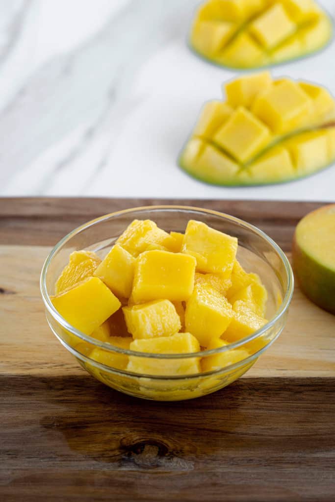 diced fresh mango in a bowl