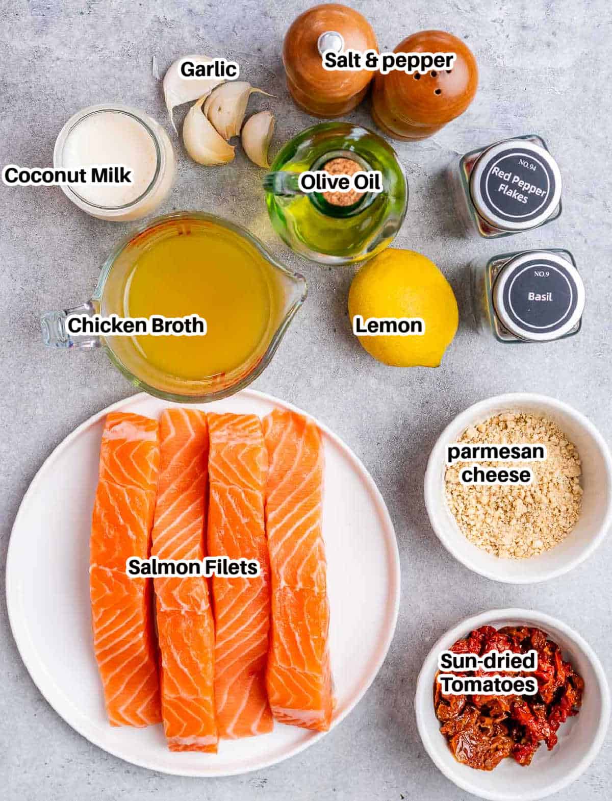 ingredients for marry me salmon dish.