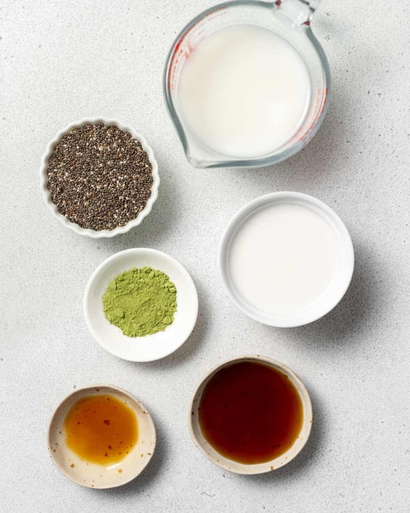 ingredients to make matcha chia pudding