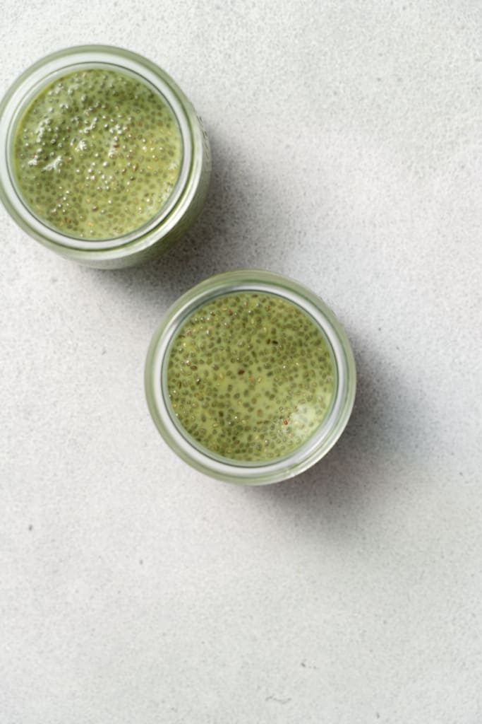top view of jar with chia pudding