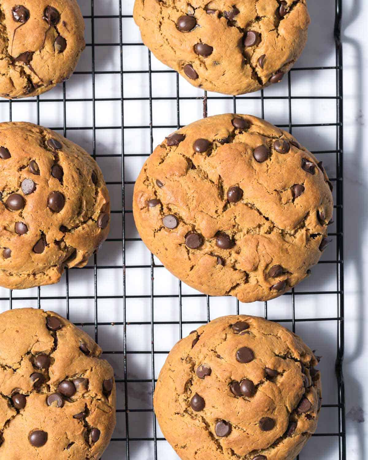 baked cookies set on a wire rack to cool.
