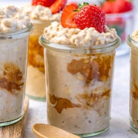 side shot of peanut butter overnight oats