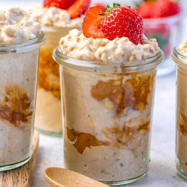 side shot of peanut butter overnight oats