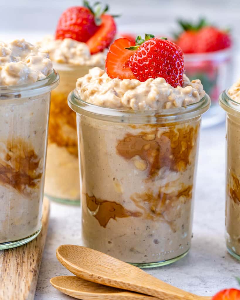 side shot of peanut butter overnight oats