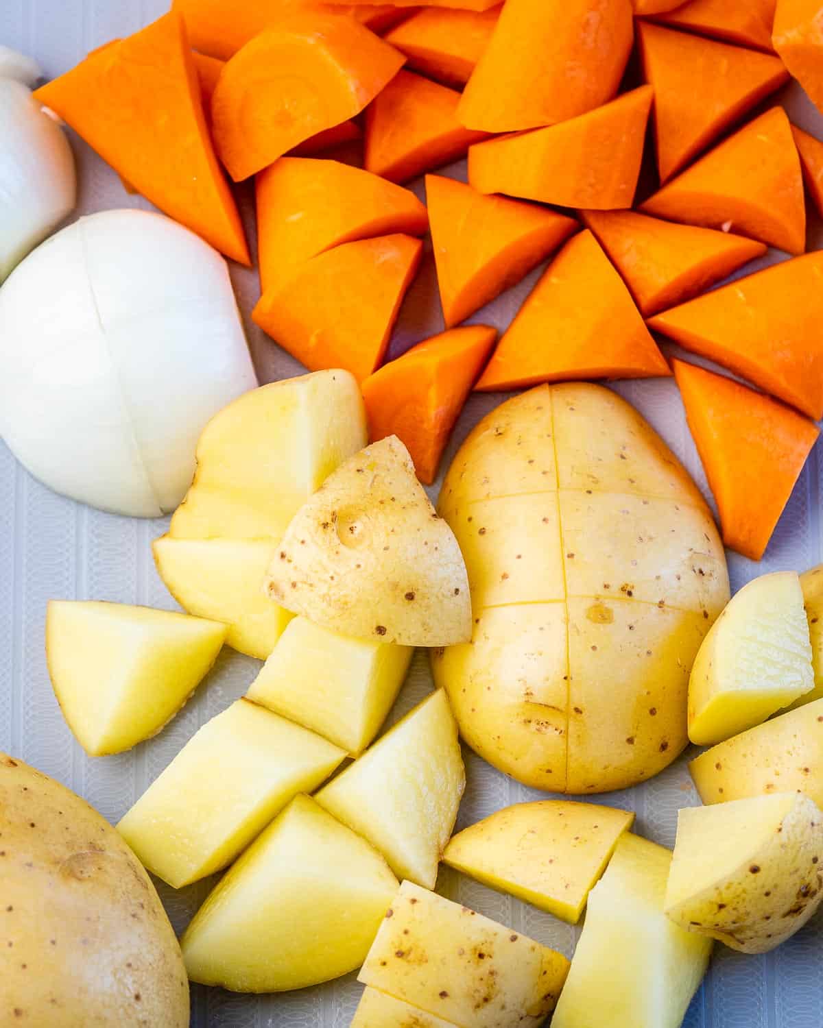 diced carrots, onions, and potatoes