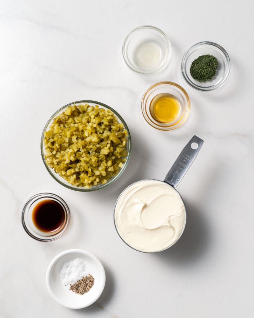 ingredients to make tartar sauce laid out