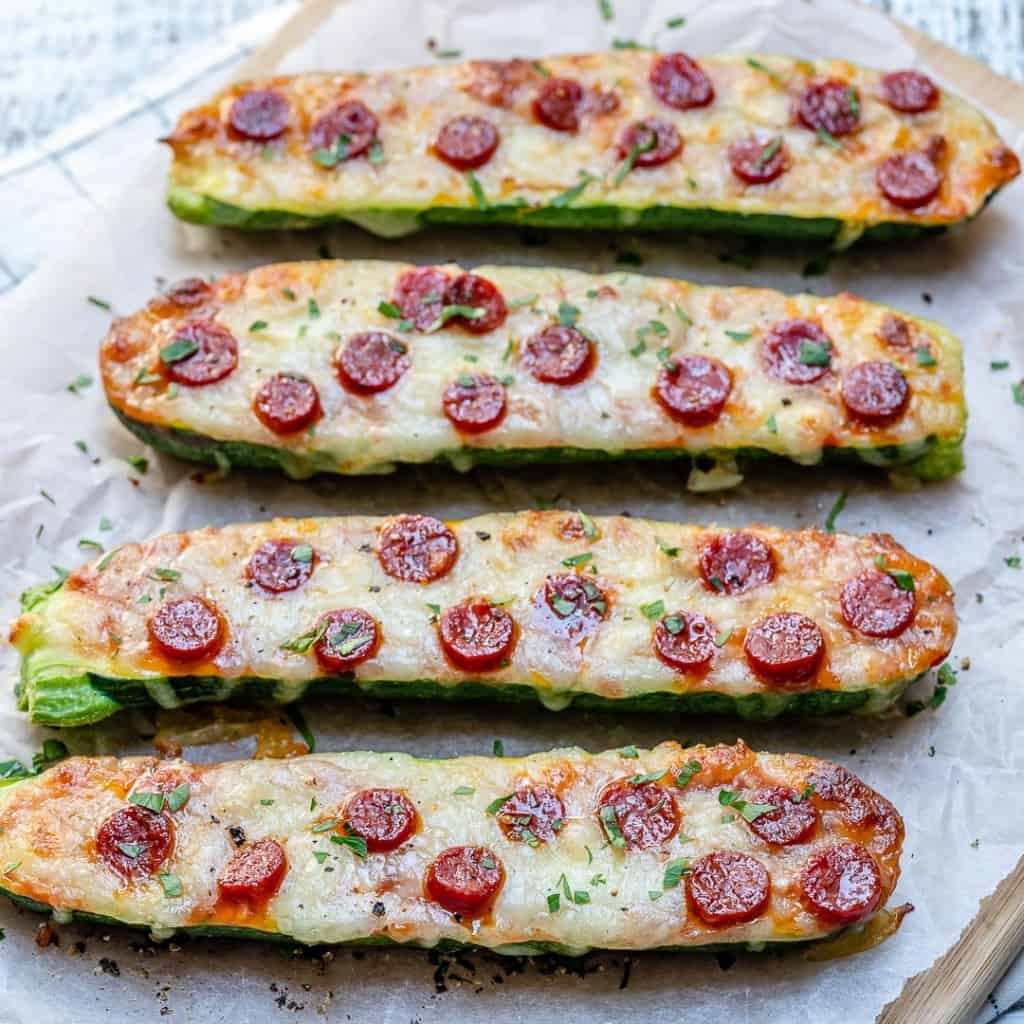 side shot of 4 zucchini boats